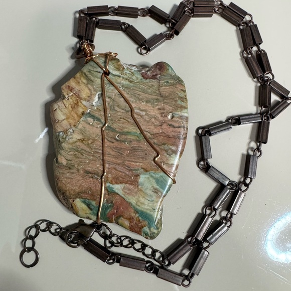 Large Jasper Pendant Copper Necklace - Picture 9 of 10